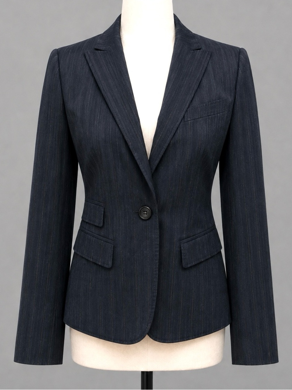 MAX STUDIO sz 2 Black Dressy Office Pinstriped Overlay Lined Suit Blazer Jacket